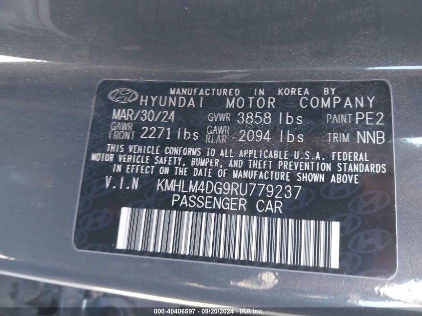 2024 Hyundai Elantra Sel VIN: KMHLM4DG9RU779237 Lot: 40406597