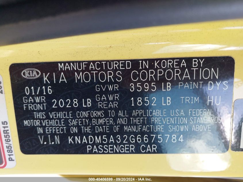 KNADM5A32G6675784 2016 Kia Rio Lx