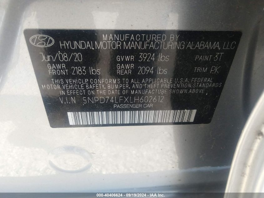 2020 HYUNDAI ELANTRA SE - 5NPD74LFXLH602612