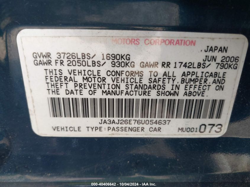 JA3AJ26E76U054637 2006 Mitsubishi Lancer Es/Se