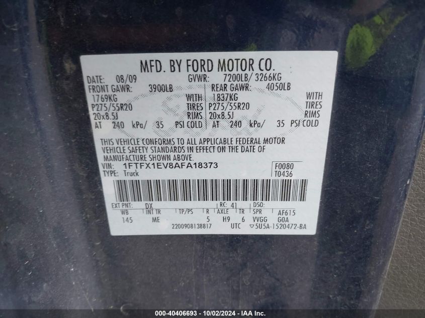 1FTFX1EV8AFA18373 2010 Ford F-150 Fx4/Lariat/Xl/Xlt