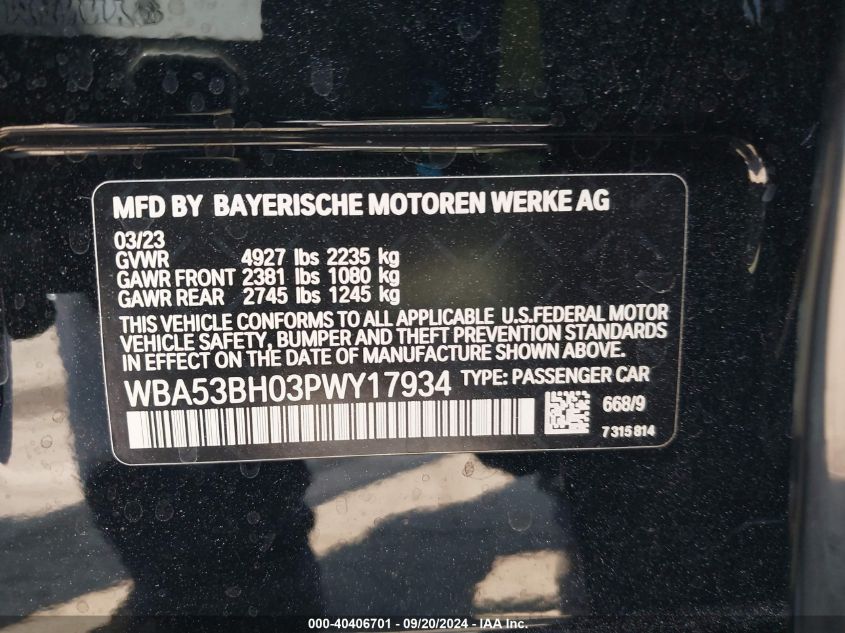 WBA53BH03PWY17934 2023 BMW 530 I