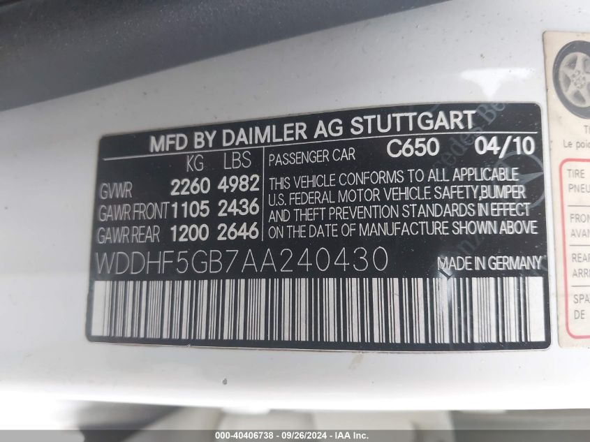 WDDHF5GB7AA240430 2010 Mercedes-Benz E 350