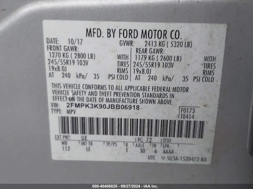 2FMPK3K90JBB06918 2018 Ford Edge Titanium