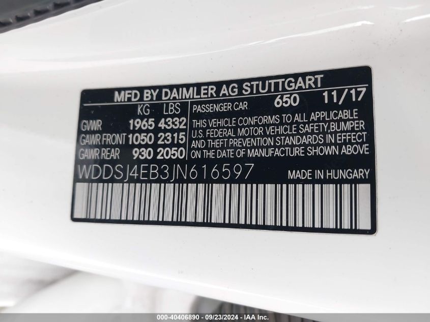 WDDSJ4EB3JN616597 2018 Mercedes-Benz Cla 250