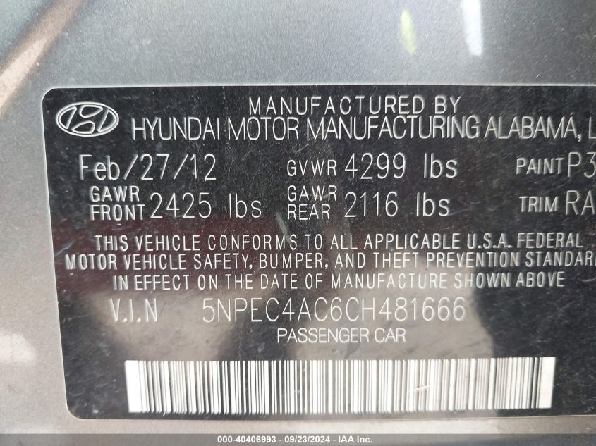 5NPEC4AC6CH481666 2012 Hyundai Sonata Limited