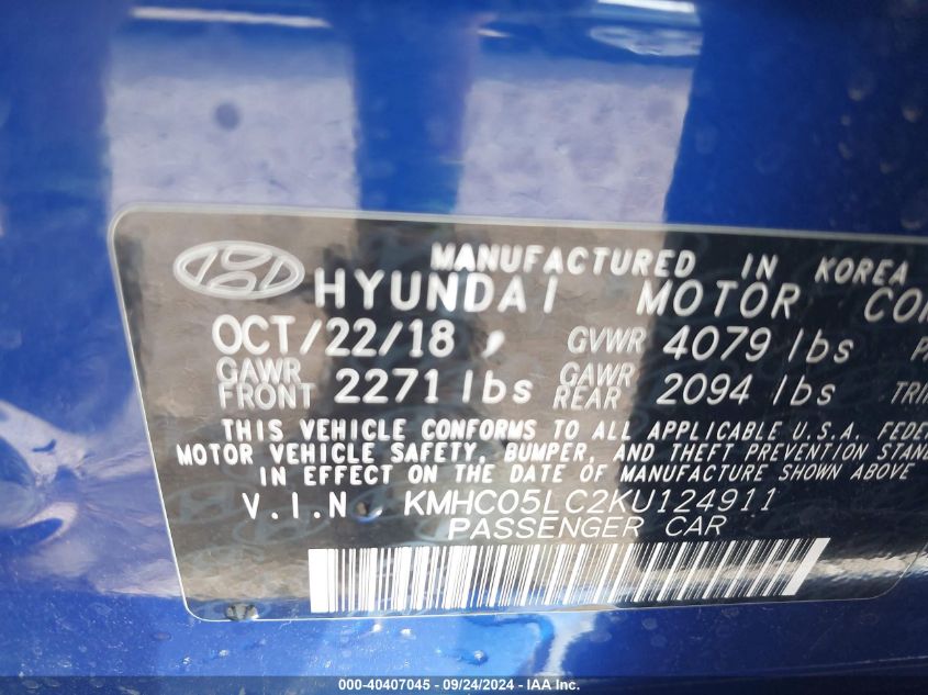 KMHC05LC2KU124911 2019 Hyundai Ioniq Hybrid Limited