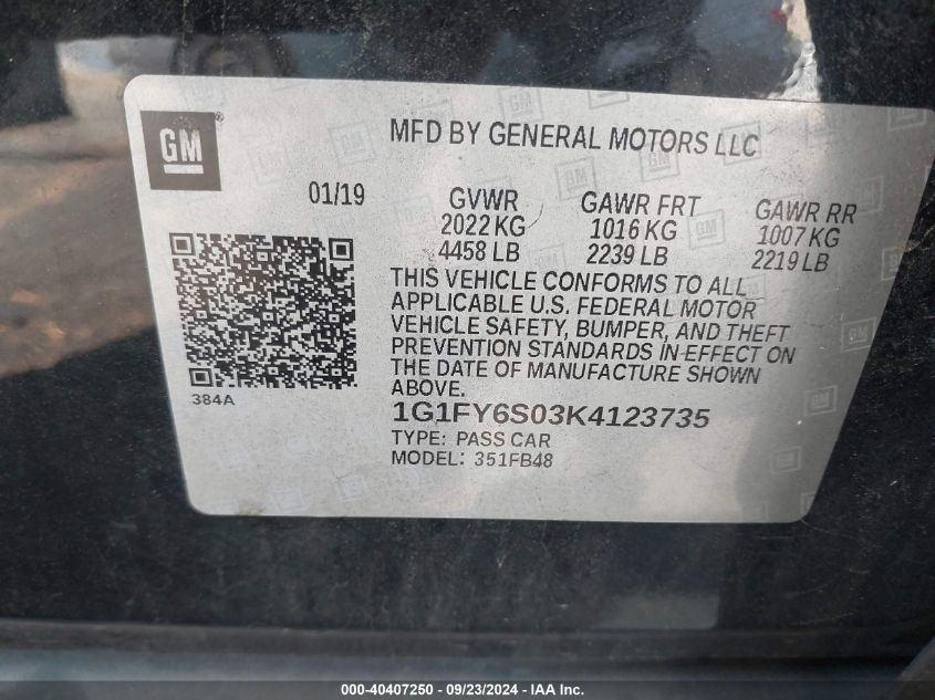 1G1FY6S03K4123735 2019 Chevrolet Bolt Ev Lt