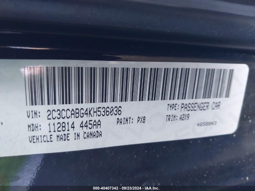 2C3CCABG4KH536036 2019 Chrysler 300 S