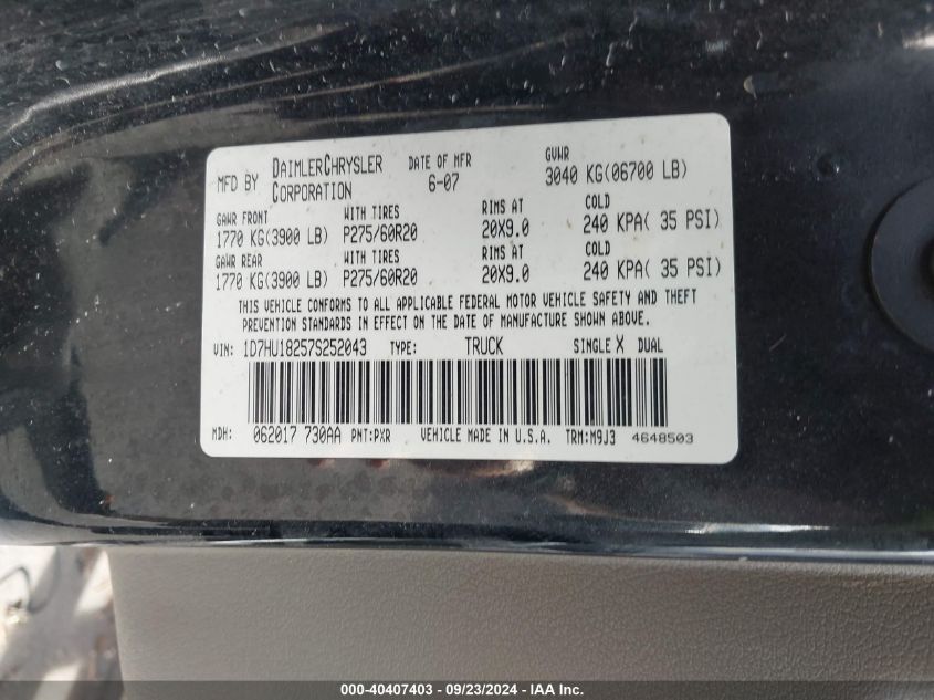 1D7HU18257S252043 2007 Dodge Ram 1500 St/Slt