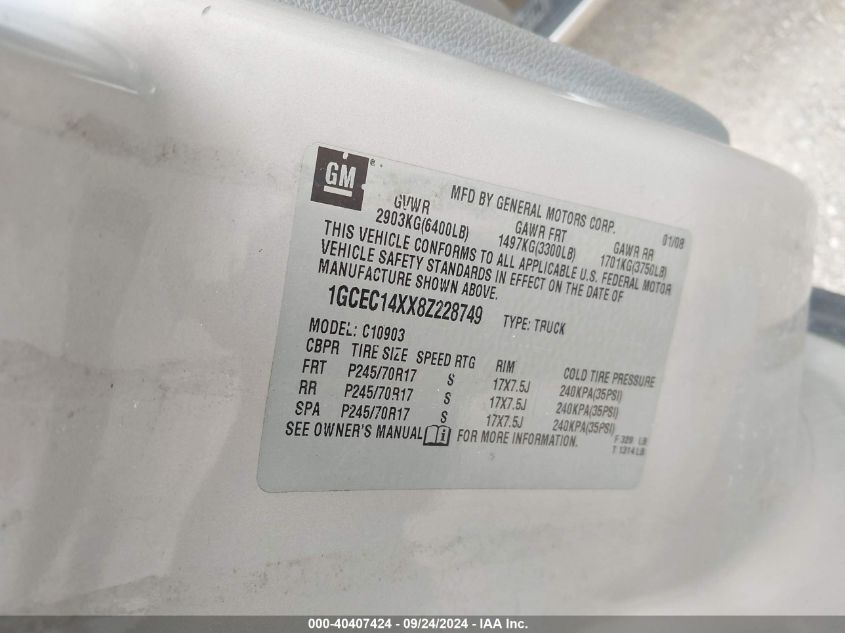 1GCEC14XX8Z228749 2008 Chevrolet Silverado 1500 Work Truck