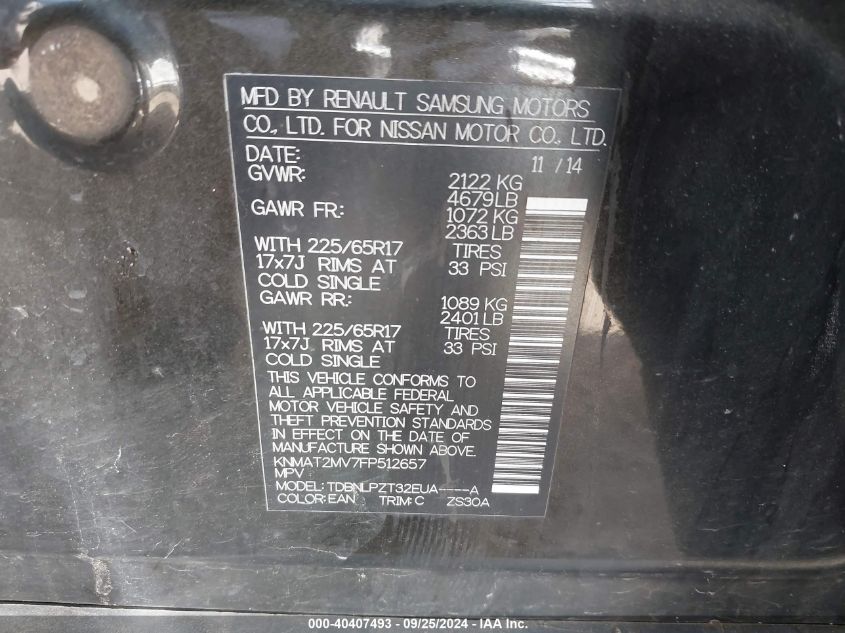 2015 NISSAN ROGUE S - KNMAT2MV7FP512657