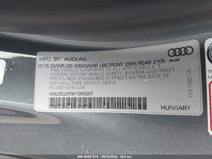 2015 Audi A3 1.8T Premium VIN: WAU5CLFF9F1096267 Lot: 40407515