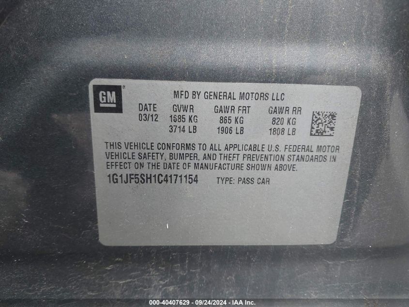 1G1JF5SH1C4171154 2012 Chevrolet Sonic 1Lz