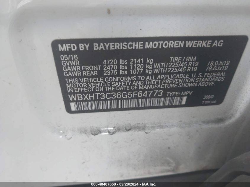 VIN WBXHT3C36G5F64773 2016 BMW X1, Xdrive28I no.9