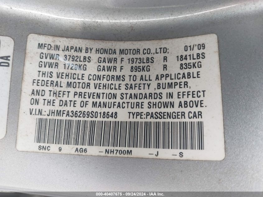 JHMFA36269S018648 2009 Honda Civic Hybrid