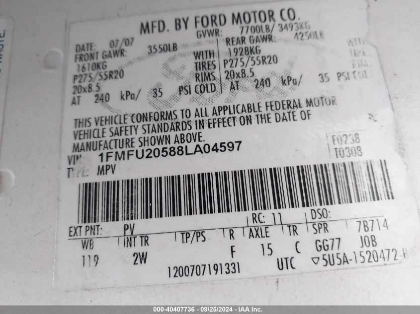 1FMFU20588LA04597 2008 Ford Expedition Limited