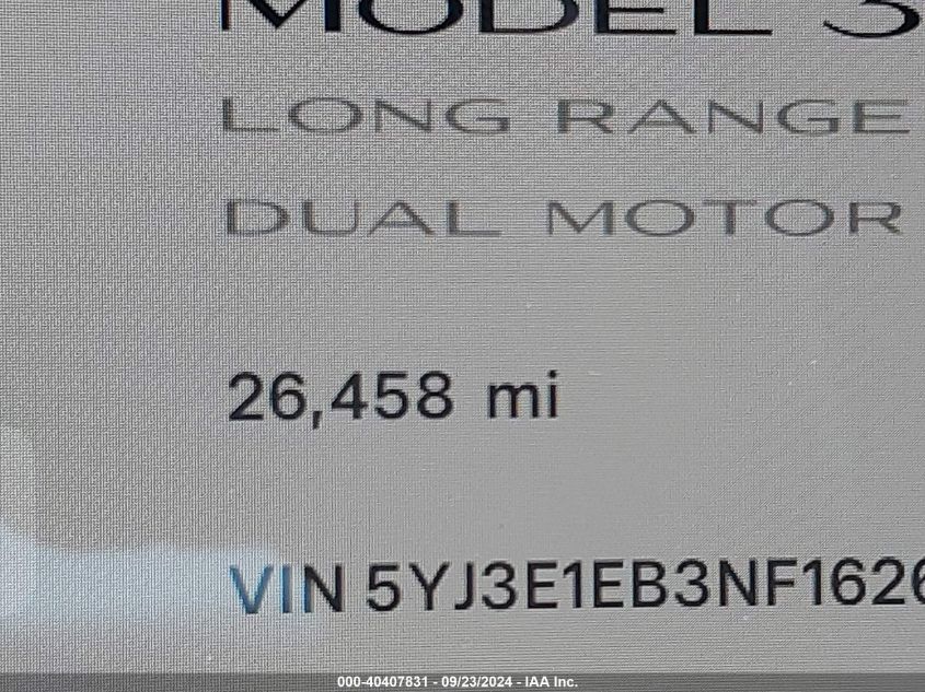 2022 Tesla Model 3 VIN: 5YJ3E1EB3NF162681 Lot: 40407831