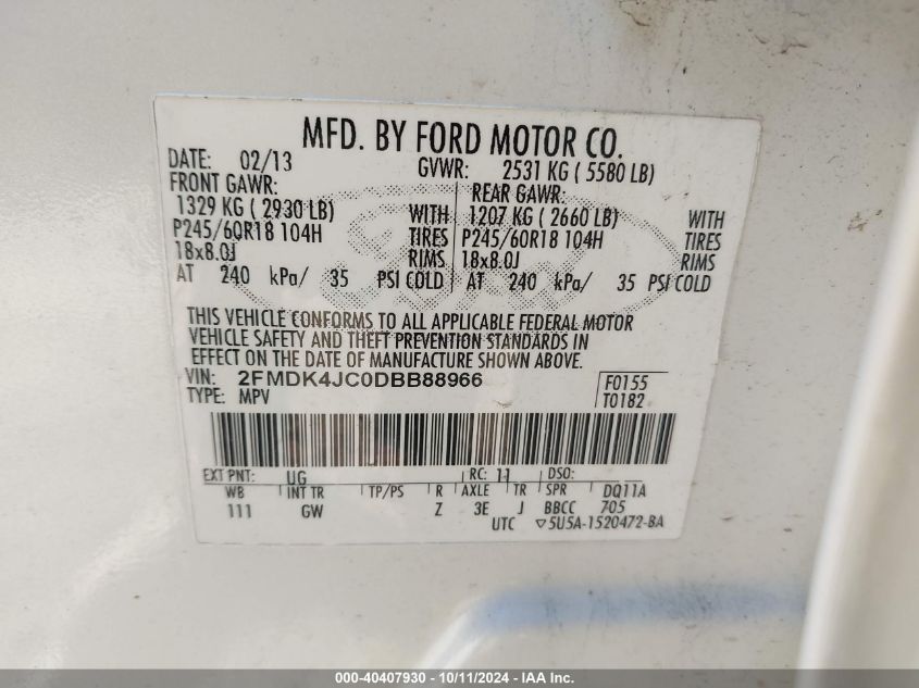 2FMDK4JC0DBB88966 2013 Ford Edge Sel