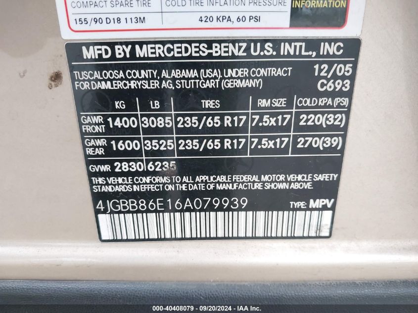 4JGBB86E16A079939 2006 Mercedes-Benz Ml 350 4Matic