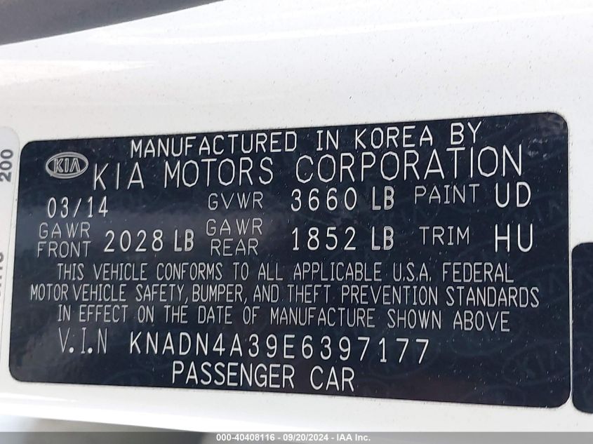 KNADN4A39E6397177 2014 Kia Rio Ex