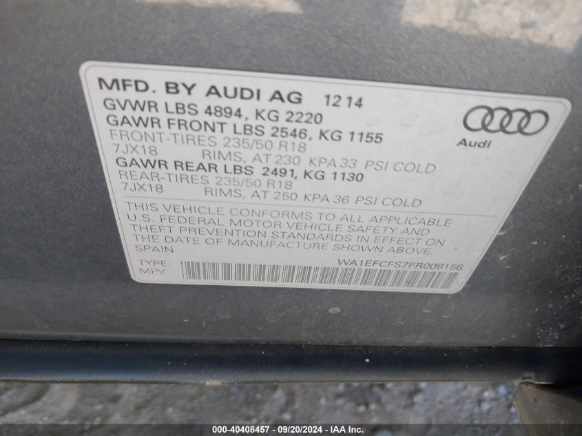 WA1EFCFS7FR008156 2015 Audi Q3 2.0T Premium Plus