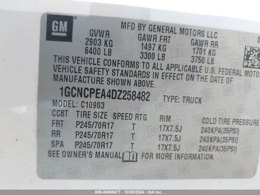 1GCNCPEA4DZ258482 2013 Chevrolet Silverado 1500 Work Truck