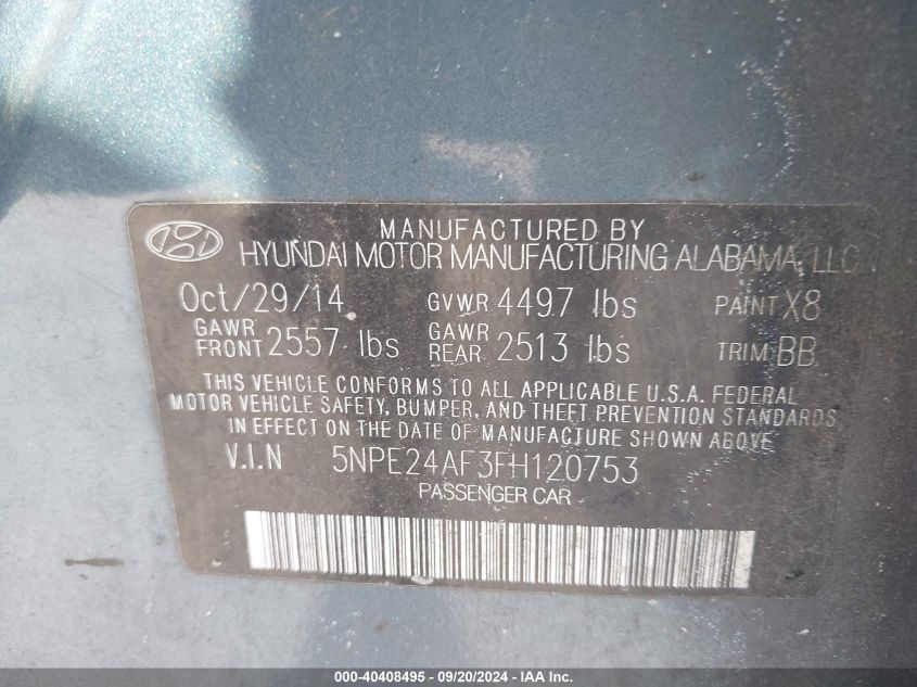 5NPE24AF3FH120753 2015 Hyundai Sonata Se