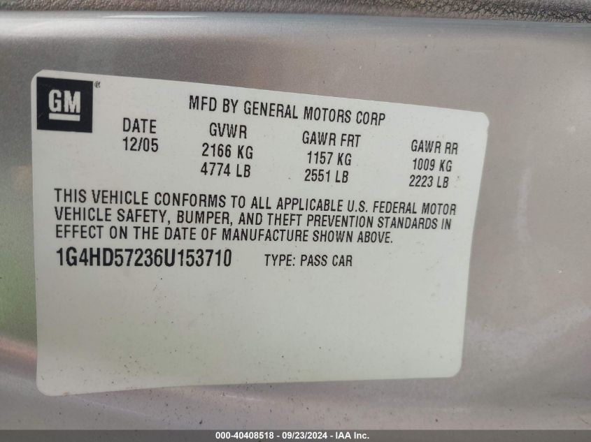 1G4HD57236U153710 2006 Buick Lucerne Cxl