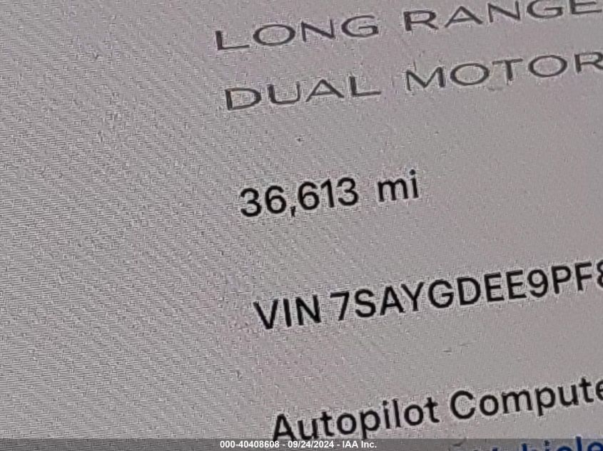 2023 Tesla Model Y Awd/Long Range Dual Motor All-Wheel Drive VIN: 7SAYGDEE9PF823292 Lot: 40408608