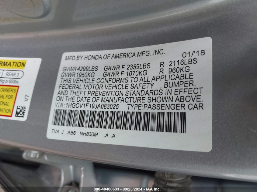 1HGCV1F19JA083025 2018 Honda Accord Lx