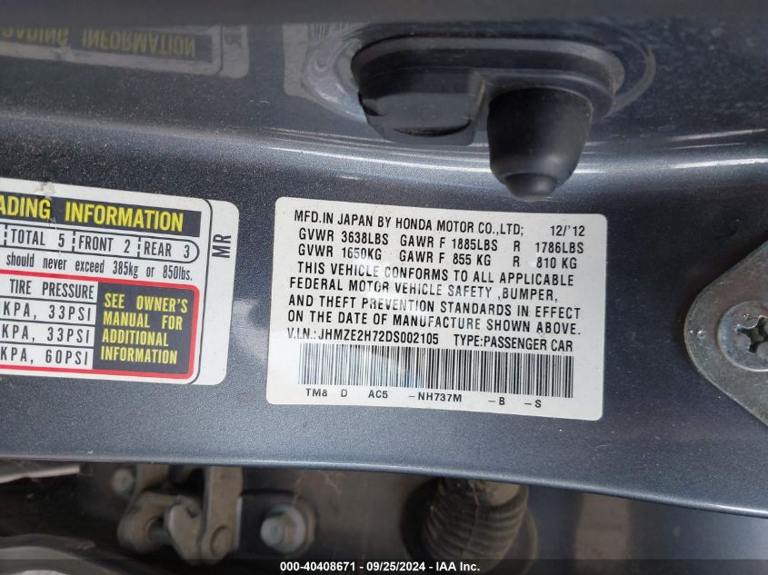 JHMZE2H72DS002105 2013 Honda Insight Ex