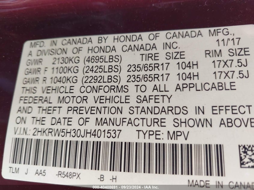 2018 HONDA CR-V LX - 2HKRW5H30JH401537