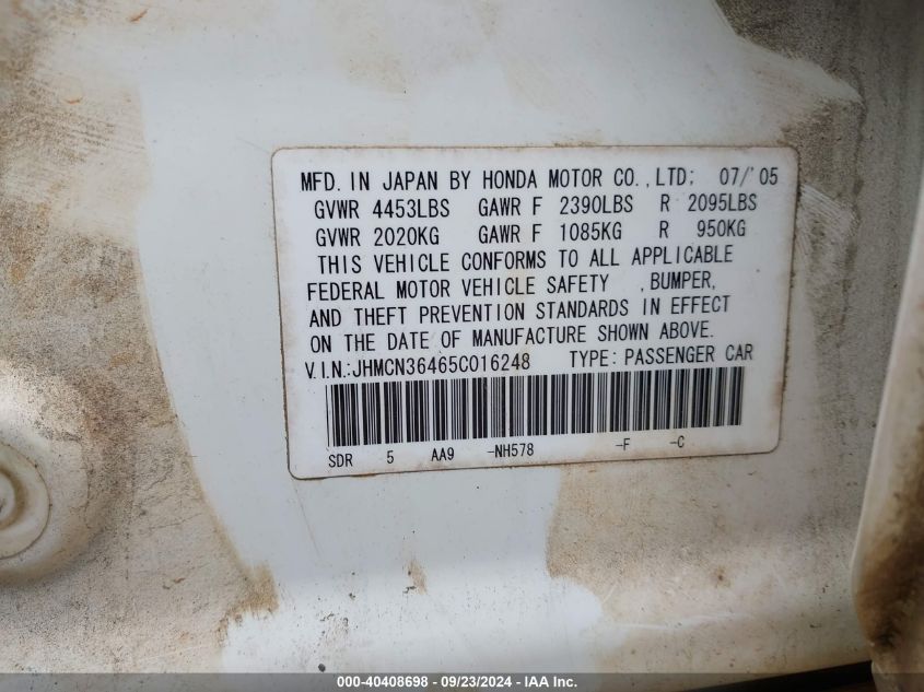 JHMCN36465C016248 2005 Honda Accord Hybrid Ima