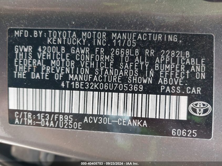 4T1BE32K06U705369 2006 Toyota Camry Le/Xle/Se