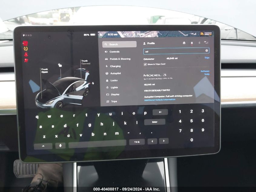 2020 Tesla Model 3 VIN: 5YJ3E1EA8LF796752 Lot: 40408817