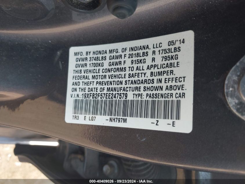 19XFB2F57EE247579 2014 Honda Civic Lx