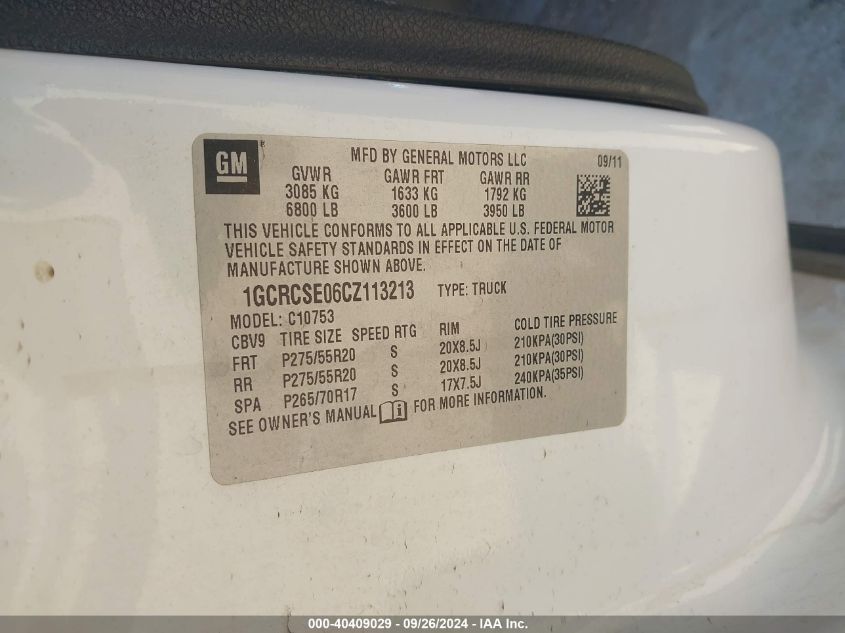 1GCRCSE06CZ113213 2012 Chevrolet Silverado 1500 Lt