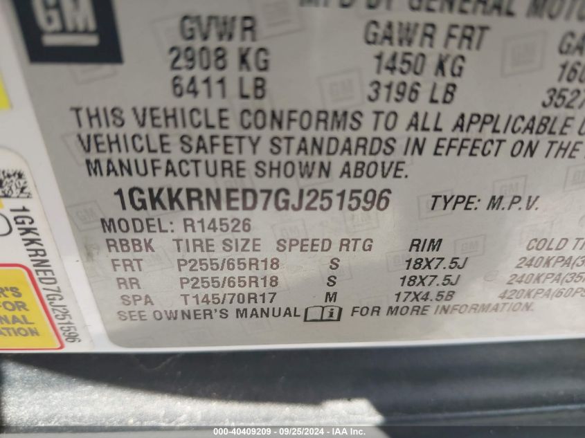 1GKKRNED7GJ251596 2016 GMC Acadia Sle-1