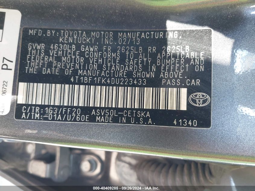 4T1BF1FK4DU223433 2013 Toyota Camry Se