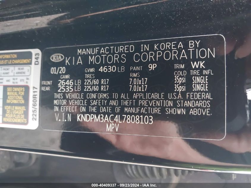 KNDPM3AC4L7808103 2020 Kia Sportage Lx