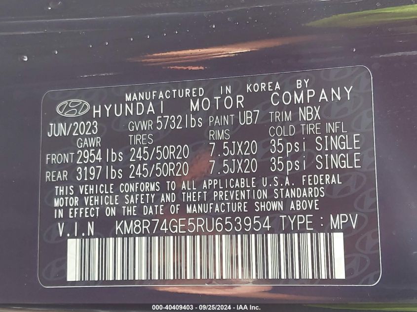 2024 Hyundai Palisade Calligraphy VIN: KM8R74GE5RU653954 Lot: 40409403