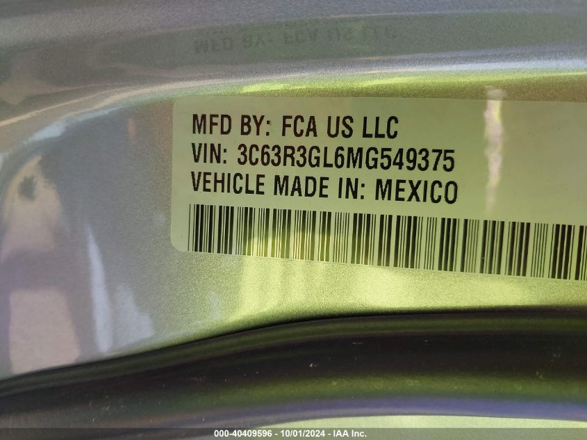 2021 Ram 3500 Tradesman 4X4 8' Box VIN: 3C63R3GL6MG549375 Lot: 40409596