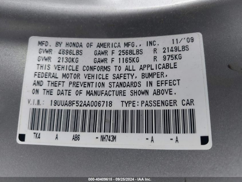 19UUA8F52AA006718 2010 Acura Tl 3.5