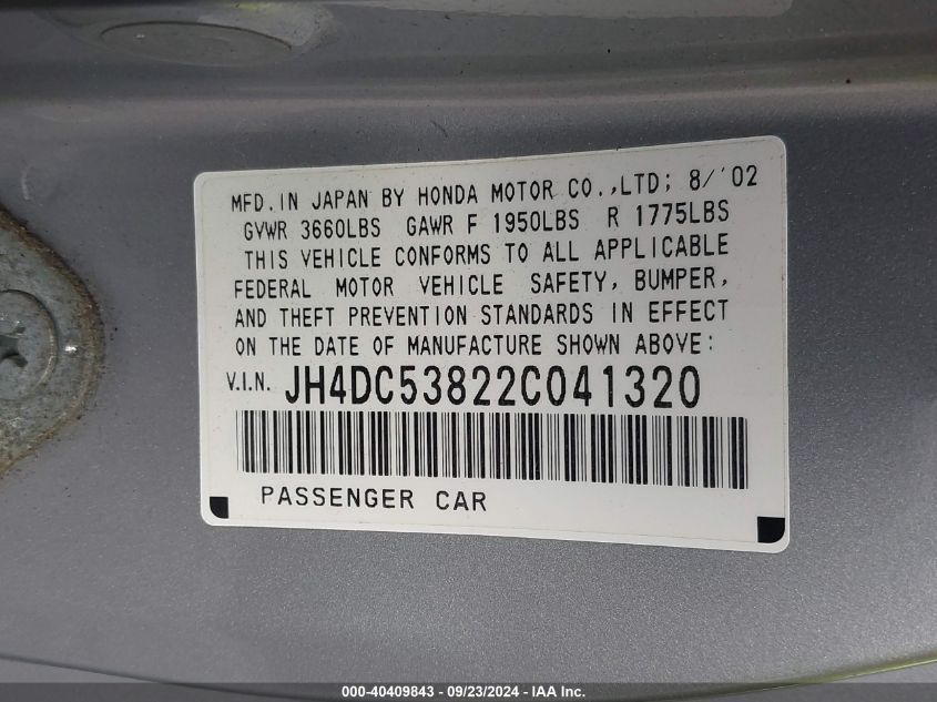 JH4DC53822C041320 2002 Acura Rsx