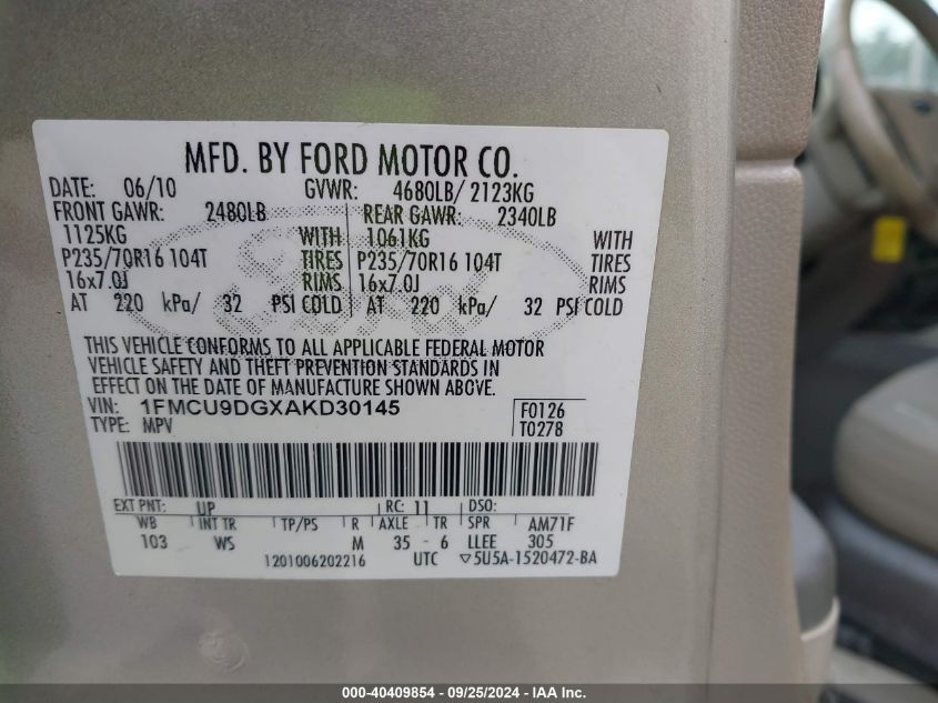 1FMCU9DGXAKD30145 2010 Ford Escape Xlt