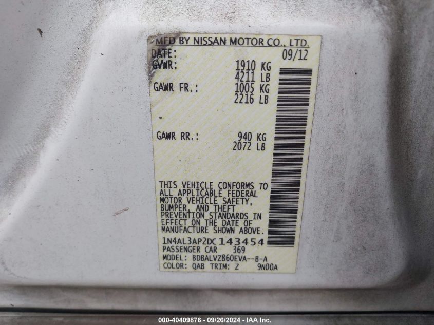 1N4AL3AP2DC143454 2013 Nissan Altima 2.5 Sl