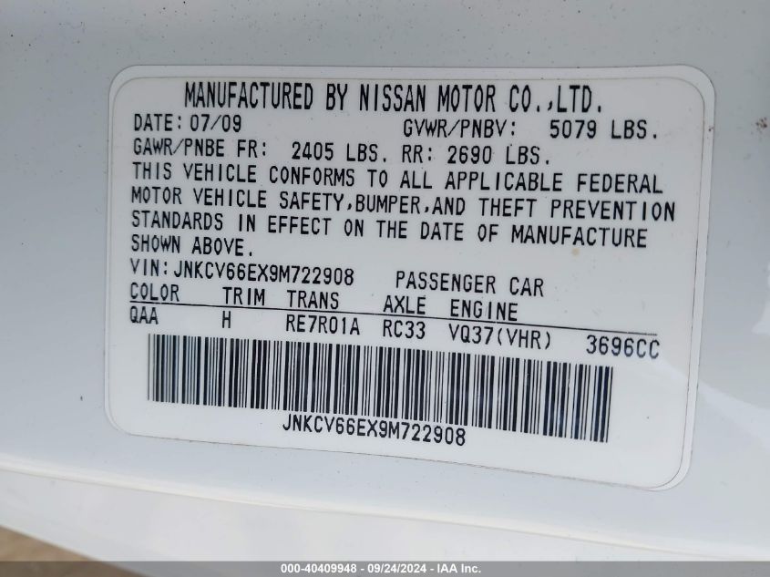 JNKCV66EX9M722908 2009 Infiniti G37