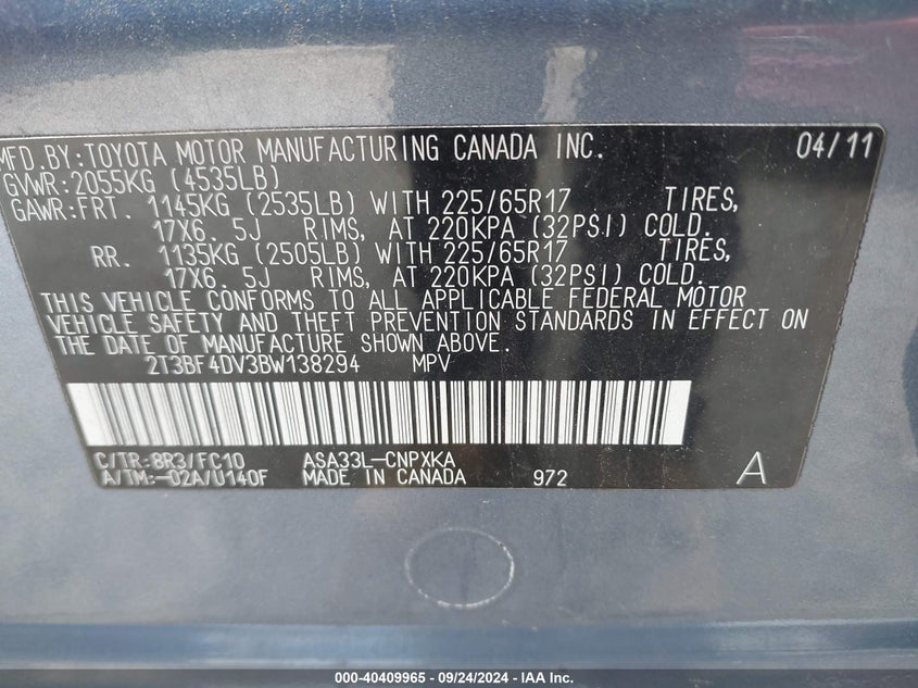 2T3BF4DV3BW138294 2011 Toyota Rav4
