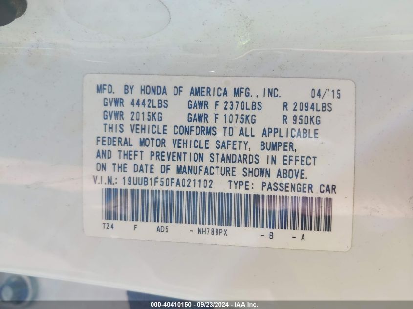 19UUB1F50FA021102 2015 Acura Tlx Tech